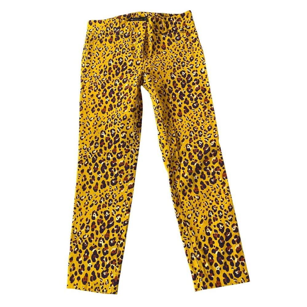 7th Ave Design Studio Yellow Leopard Print Pants Cotton & Spandex Size 2